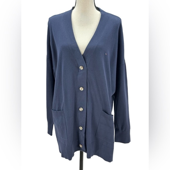 Tommy Hilfiger Long Sleeve Magnetic Closure Cardigan Sweater - Navy Blue - XL - Picture 1 of 11